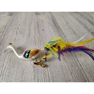 Rainbow glass swan clip ornament feather glass Xmas bird tree